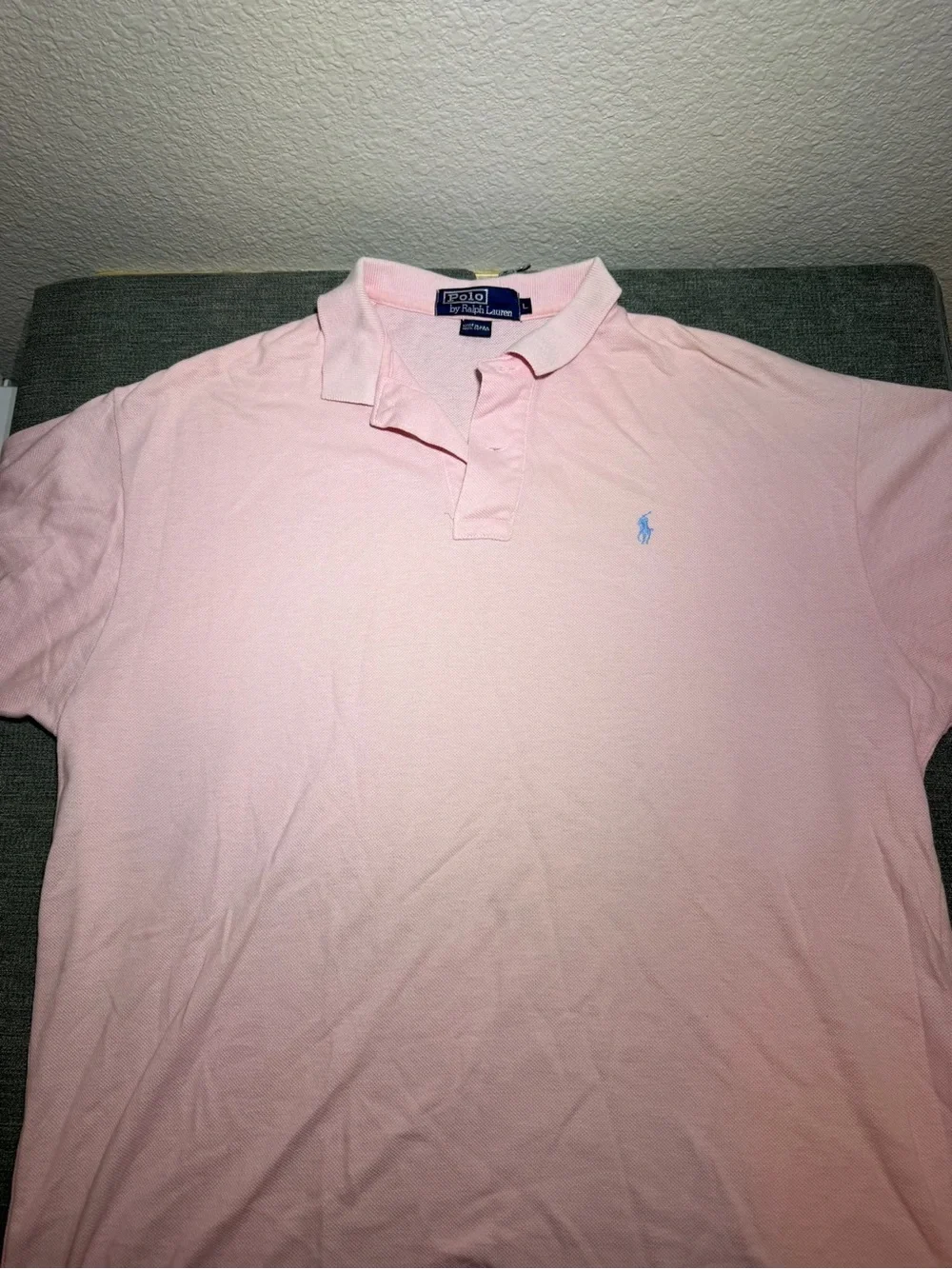 Polo by Ralph Lauren Men’s Light Pink Polo with Sky Blue Logo